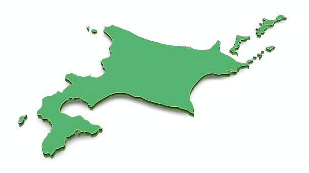 北海道マップ素材（左15度） 北海道,地図,札幌市,立体,緑,白バック,日本,日本地図,都道府県,地方のイラスト素材