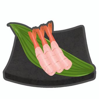 刺身　甘エビ ポップ,手描き,シンプル,陶器,皿,刺身,笹,おつまみ,魚,新鮮のイラスト素材