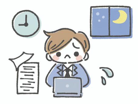 残業をしている男性 残業,仕事,会社員,オフィス,男性,サラリーマン,スーツ,残務,時計,窓のイラスト素材