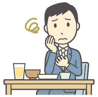  スーツ青年-421-バスト 胃もたれ,ビジネスマン,会社員,男性,サラリーマン,オフィス,ビジネス,営業マン,先生,講師のイラスト素材