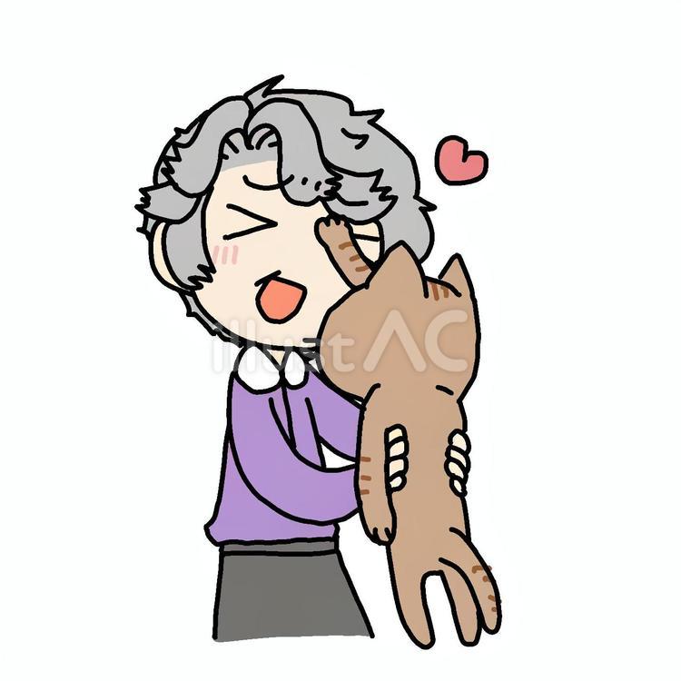 嬉しいおばあさんと猫パンチ おばあさん,猫パンチ,喜ぶのイラスト素材