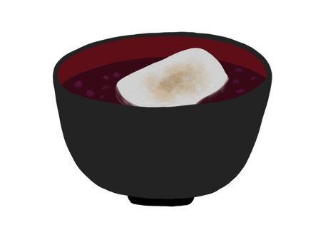 おしるこのイラスト-02 おしるこ,餅,小豆,お椀,器,ぜんざい,焼き餅,食べ物,和食,黒のイラスト素材