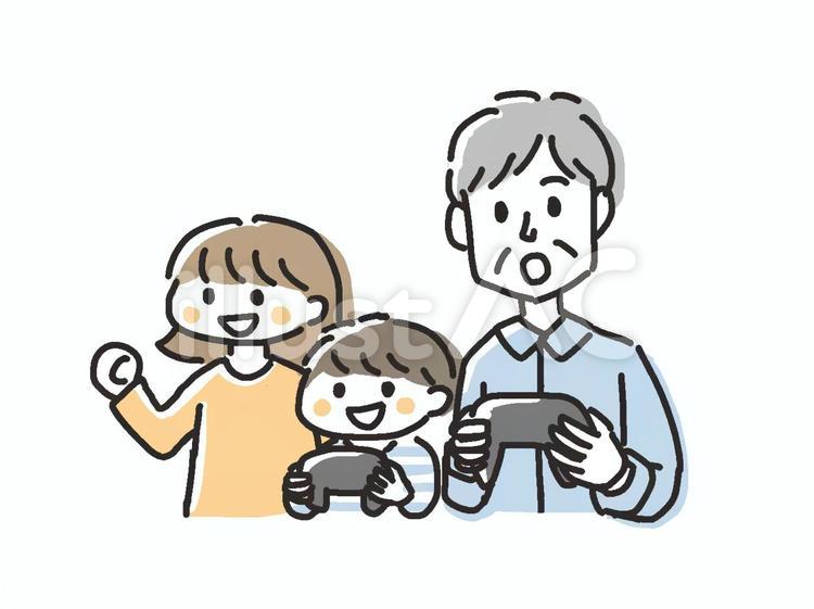 テレビゲームを楽しむおじいちゃんと孫 ゲーム,家族,テレビゲームのイラスト素材