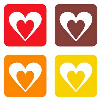 ハートのスタンプ型アイコン 赤黄系4色 ハート,心,愛,恋,気持ち,愛情,友情,恋愛,バレンタイン,印のイラスト素材