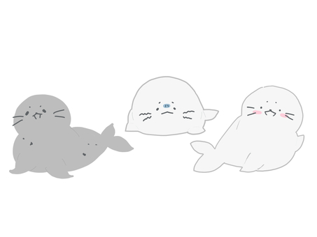 アザラシ アザラシ,動物,生き物,三匹,三兄弟,かわいい,デフォルメ,手描きのイラスト素材