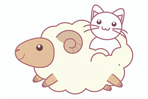 羊さんにモフモフ～ん猫ちゃんのカード 羊,猫,未年,かわいい,デフォルメのイラスト素材