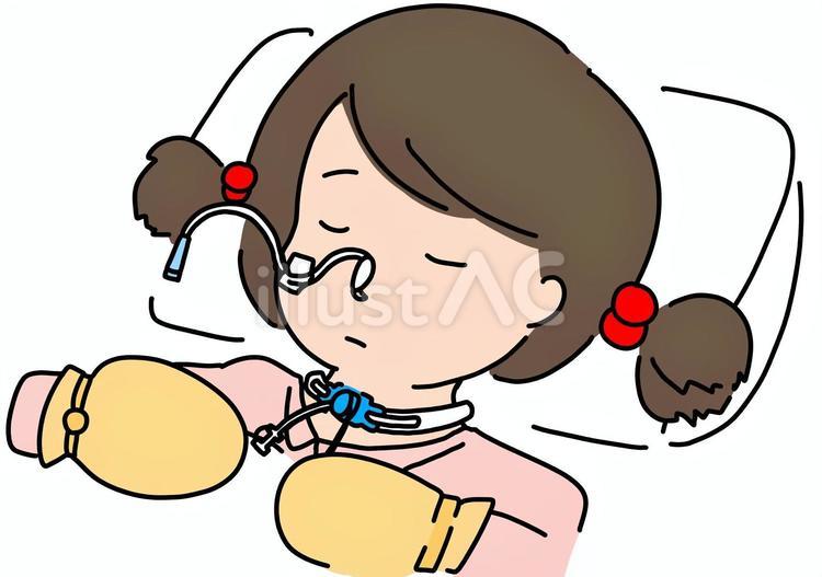 経鼻胃管と気管切開のある女性　カラー 経管栄養,経鼻胃管,気管切開のイラスト素材
