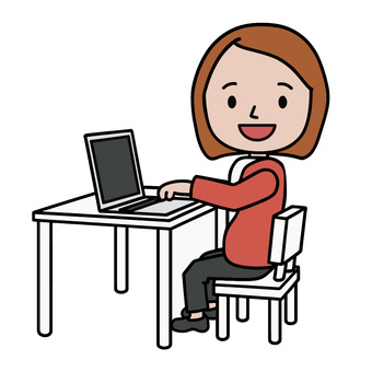 パソコン操作する人 パソコン,案内,笑顔,挨拶,呼びかけ,主婦,女,普段着,日常のイラスト素材