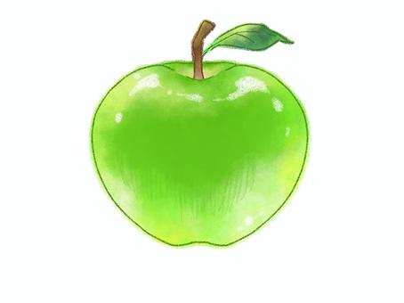 つやぷる青林檎　影なし 果物,林檎,りんご,リンゴ,青りんご,緑,グリーン,ツヤツヤ,葉っぱ,やさしいのイラスト素材
