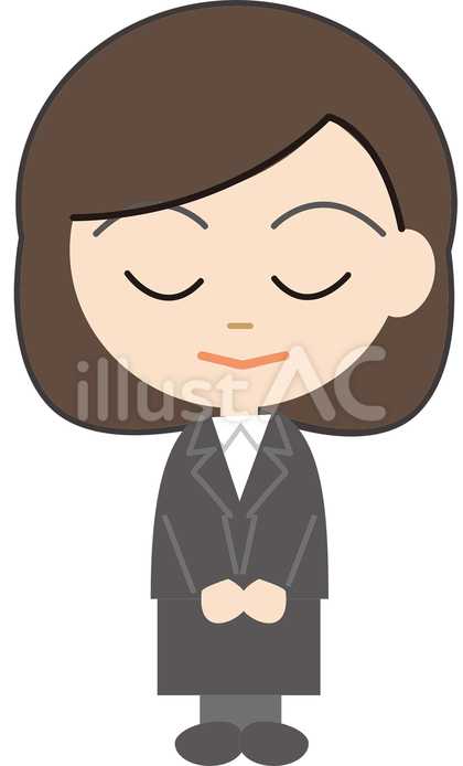 目を閉じて下を向くスーツの女性