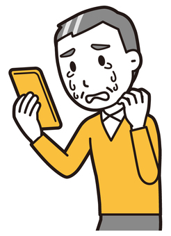  ニット中年男性(黄)-045-バスト スマホ,泣く,おじさん,男性,中年,お父さん,パパ,シニア,ミドルエイジ,人物のイラスト素材