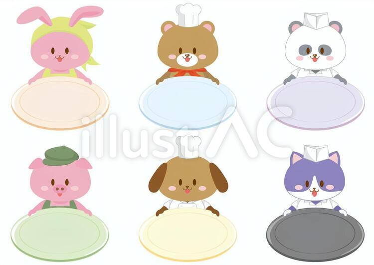 動物とお皿セット 動物,お皿,おぼんのイラスト素材
