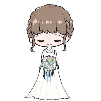 ブーケを持った花嫁 ウエディング,花嫁,ウエディングドレス,ドレス,結婚式,結婚,新婦,かわいい,綺麗,スレンダーラインのイラスト素材