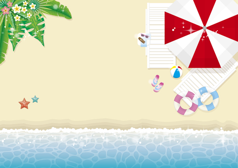 2025_summer_me 海,背景,夏,綺麗,自然,ナチュラル,砂浜,波,葉っぱ,植物のイラスト素材