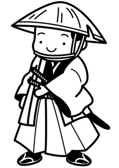 侍笠-1c 侍,武士,江戸時代,笠,刀,着物,袴,和装,羽織,草履のイラスト素材