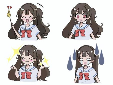 頑張るセーラーちゃん。 女の子,制服,セーラー服,元気,落ち込む,微笑む,笑顔,ツインテールのイラスト素材