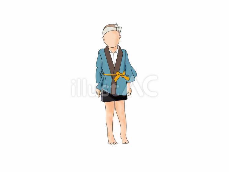 お祭りで坊主の少年が半被姿で直立する姿② 少年,男の子,お祭りのイラスト素材