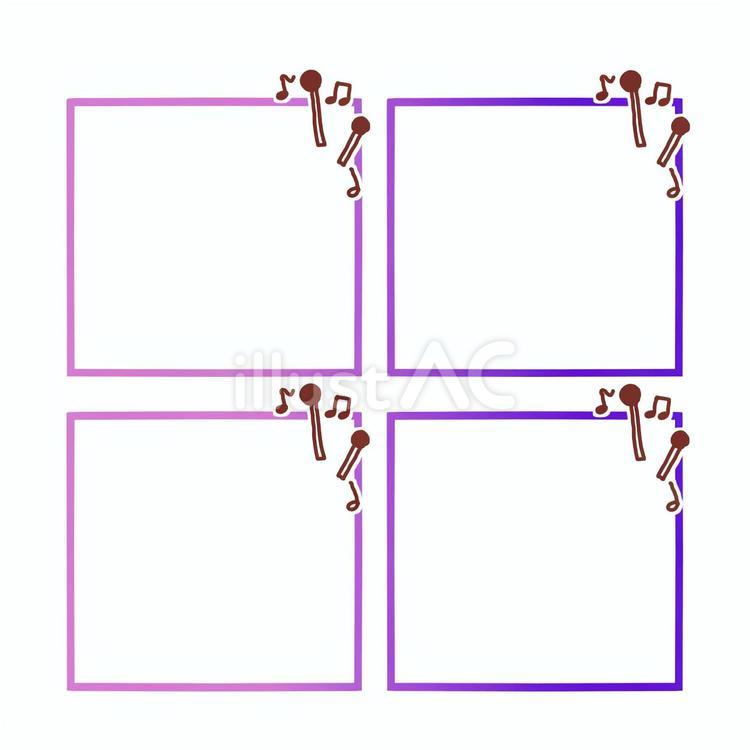 四角い枠と打楽器のバチと音符 四角,枠,フレームのイラスト素材