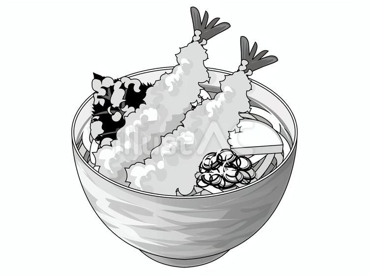 天ぷらうどん（白黒） 天ぷらうどん,白黒,漫画のイラスト素材