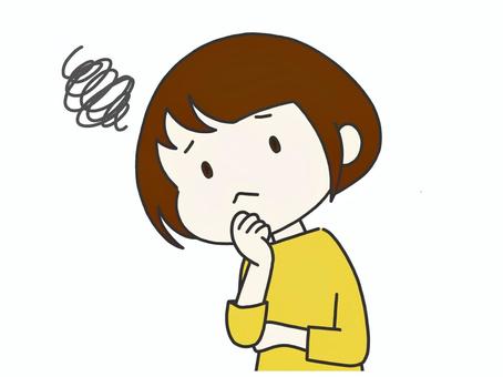 口もとに手を当てて悩む人 悩む,悩んでいる,困る,困っている,への字口,女性,女の人,若い,上半身,選択のイラスト素材