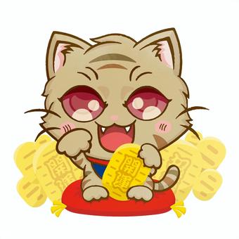 むぎわら柄の招き猫 むぎわら柄の招き猫 猫,デフォルメ,小判,座布団,開運のイラスト素材