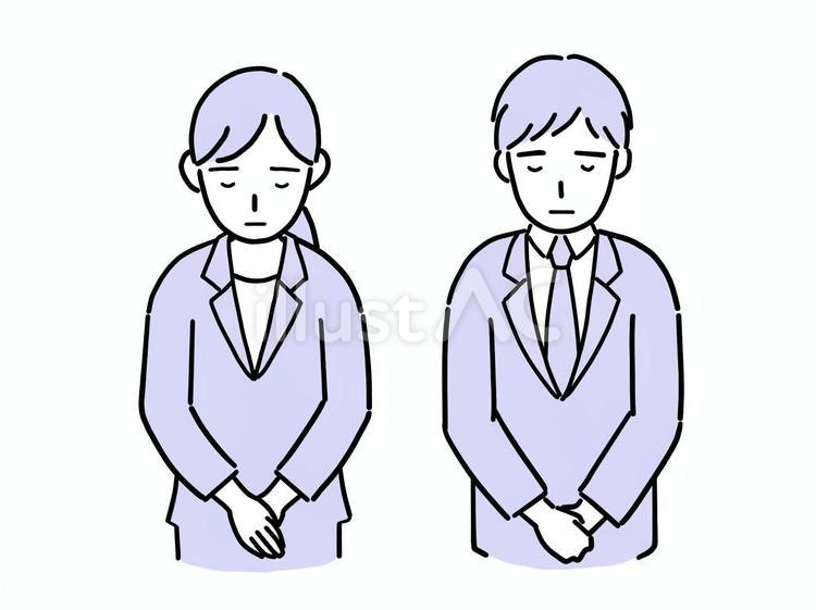 お辞儀をするスーツ姿の男女 お辞儀,謝る,人物のイラスト素材