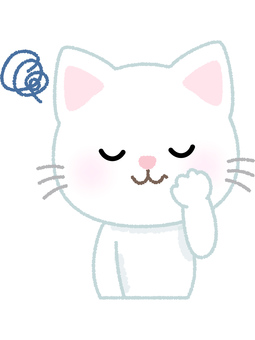 白猫悩む ネコ,悩む,考える,モヤモヤ,白猫,動物,キャット,ペットのイラスト素材