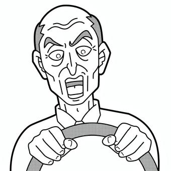 漫画風 運転中老人 人物,漫画,漫画風,コミック,コミック風,線画,手書き,男性,男,老人のイラスト素材