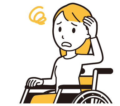  ロングヘア女性(黄)-303-バスト 車いす,困った,女性,女の子,人物,かわいい,悩む,考える,心配,不安のイラスト素材