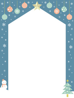 北欧風クリスマス/フレーム背景2（縦） クリスマス,フレーム,背景,縦,北欧風,オーナメント,スター,クリスマスツリー,雪だるま,雪のイラスト素材