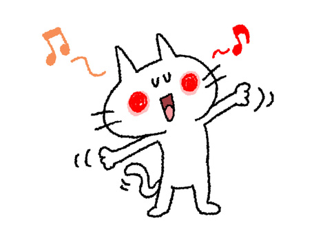 歌う猫 猫,歌う,笑顔,音符,pop調,手描き,挿絵,ワンポイント,素材,商用可のイラスト素材