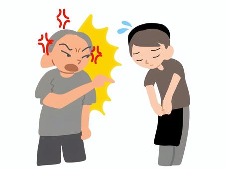 怒る男性と謝る店員 クレーム,文句,店員,謝罪,謝る,怒る,カスハラ,クレーマー,男性のイラスト素材