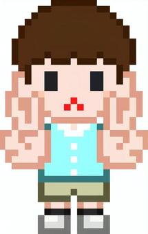 ドット絵のダブルピースの男の子です。 ドット絵,ダブルピース,シンプル,ピースサイン,vサイン,両手ポーズ,フォトポーズ,撮影,手ジェスチャー,ポジティブのイラスト素材