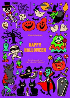 にこにこ♪たのしいハロウィン素材セット happy,halloween,ハロウィン,ハッピーハロウィン,秋,１０月,ガイコツ,スカル,ドクロ,クモのイラスト素材
