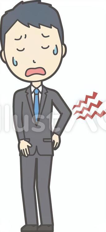  新卒スーツ男性-137-全身 男性,腰痛,新卒のイラスト素材