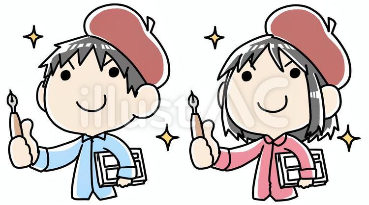 漫画家を目指す少年少女 漫画家,目指す,少年のイラスト素材