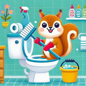 Squirrel brushing a toilet bowl, JPG Squirrel brushing a toilet bowl, toilet, clean up, a squirrel, JPG