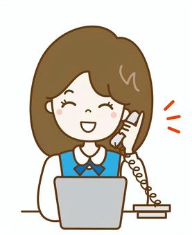 電話対応　女子社員2 企業,会社,オペレーター,社会人,会社員,仕事,ol,女性,電話,コールセンターのイラスト素材