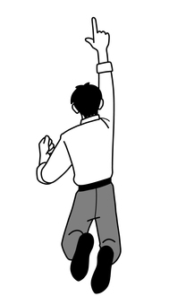 ジャンプして上を目指す男性・モノクロ 人物,男性,日本人,ベクター,若い,白バック,1人,全身,20代,手のイラスト素材