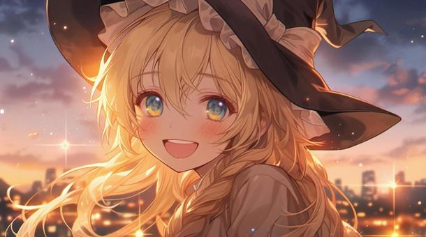 Illustration, witch, blond hair, blue eyes, 