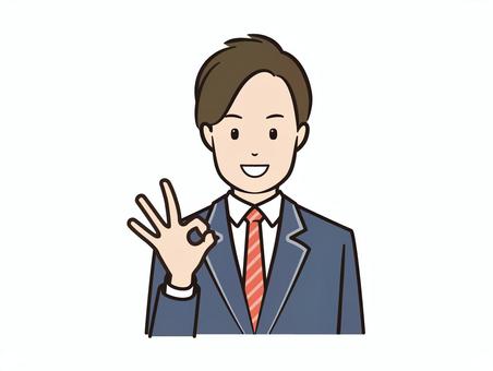 OKサインをする笑顔のブレザー男子学生 学生,高校生,生徒,男子学生,男子,男性,男の子,okサイン,okポーズ,okのイラスト素材