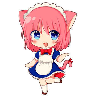 ネコのメイドさん 猫,ねこ,ネコ,ピンク,メイド,女性,女の子,かわいい,可愛い,萌えのイラスト素材