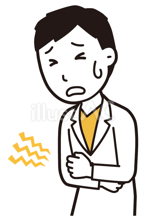  男性医師白衣(黄)-065-バスト 腹痛,医者,医師のイラスト素材