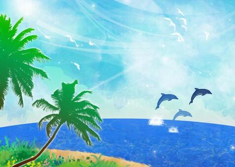 Sea and palm tree, the sea, sea surface, dolphin, JPG and PNG