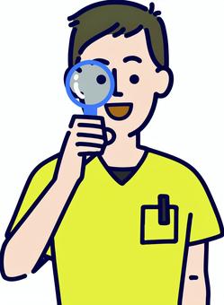 A male medical/nursing worker looking through a magnifying glass, male, medical, care, JPG, PNG and AI