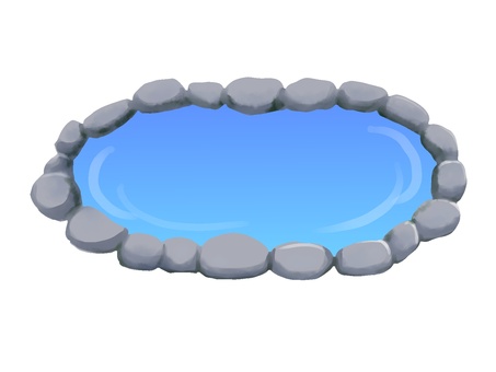 池（主線なし） 池,手描き,和風,庭園,石,シンプル,背景透過,カラーイラスト,線なしのイラスト素材