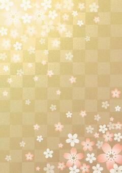 Sakura - gold leaf - grid background, cherry blossoms, lattice, new year's card, JPG