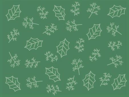 クリスマス風の葉っぱの線画の背景素材 クリスマス,葉っぱ,ヒイラギ,枝,壁紙,背景,グリーン,植物,線画,ドローイングのイラスト素材