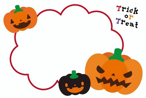 ハロウィンおばけかぼちゃの雲フレーム/赤 ハロウィン,ジャックオーランタン,おばけ,かぼちゃ,フレーム,雲,吹き出し,フォトフレーム,仮装,ポストカードのイラスト素材