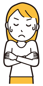  ロングヘア女性(黄)-063-バスト うーん,女性,女の子,人物,かわいい,悩む,困る,考える,心配,失敗のイラスト素材